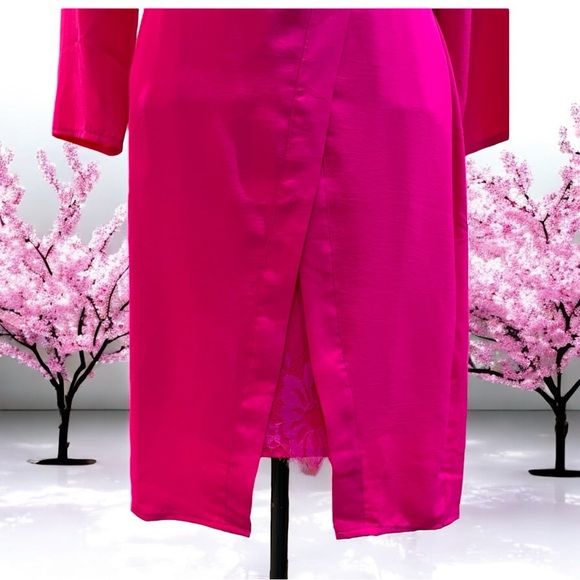 NSR V-neck Fuchsia Hot Pink Dress with Lace Slip Medium - Picture 5 of 17